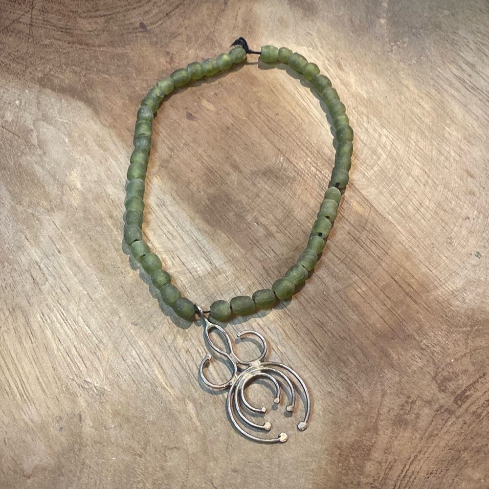 Recycled glass bead necklace and pendant